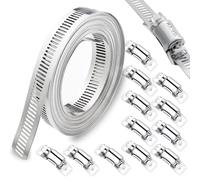 SHSMPXOY 5m Collier de Serrage Inox 304 DIY Collier de Serrage Métallique Réglable Tuyau Clips Bande Perforée en Métal Équipé de 12 Pièces Fixation pour Tuyaux Gaz Eau Voiture Machine à Laver Jardin
