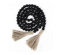 SHTGOI 1 guirlande de perles en bois de 130 cm - Pendentif avec pompons - Guirlande de perles en bois - Décoration murale - Pour salon, chambre à coucher - Noir