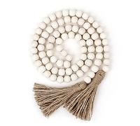 SHTGOI 1 guirlande de perles en bois de 78 cm - Pendentif avec pompons - Guirlande de perles de prière - Décoration murale - Pour salon, chambre à coucher - Couleur bois