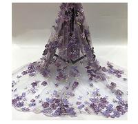 SHTGOI 1 mètre de tissu brodé en tulle avec quatre trèfles à quatre feuilles pour bricolage, couture, vêtements faits à la main, robe de mariée, décoration de maison, 1 mètre de large, violet