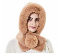 SHTGOI Bonnet à capuche en fausse fourrure 2 en 1 Ensemble de bonnet d'hiver, écharpe en fourrure de castor et écharpe avec boules de peluche, résistant au vent, oreillettes avec cache-oreilles
