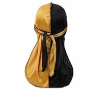 SHTGOI Bonnet à cheveux long bicolore en soie Durag avec longue queue Bonnet de pirate Bandana Hip-Hop Foulard léger et respirant Turban Sommeil Bonnet de sommeil pour hommes et femmes, Jaune + noir.,