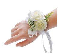 SHTGOI Bracelet de fleurs roses pour mariée demoiselle d'honneur - Fleur de main - Ruban fleur de poignet - Bracelet en soie fait à la main - Accessoire pour mariage, banquet, anniversaire de mariage,