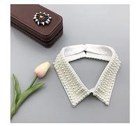 SHTGOI Col perlé amovible faux col chemise demi-col empiècement de col en perles artificielles col chemisier insert vintage demi-col élégant vêtements accessoires pour filles chemise d'été blanc