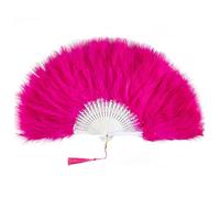 SHTGOI Éventail à plumes vintage pliable avec pompons - Éventail de danse élégant - Pour femme - Pour fête à thème, mariage, bal de fin d'année - Rose rouge