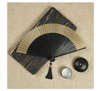 SHTGOI Éventail pliant en soie - Style chinois vintage - En bambou - Avec pompons - Pour fête, mariage, cadeau - 21 cm - Doré + squelette noir - 7#