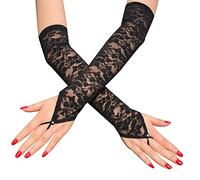 SHTGOI Gants longs en dentelle sans doigts Gants de mariage Gants de soirée Longueur du coude Gants pour mariage, fête d'opéra, bal de fin d'année, thé, fête, noir