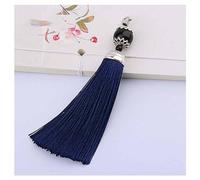 SHTGOI Lot de 10 pendentifs à pompon - 11 cm - Soyeux - Doux - Colorés - Marque-page avec perles - Pour la fabrication de bijoux, marque-pages souvenirs, accessoires de bricolage - Bleu marine