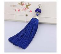 SHTGOI Lot de 10 pendentifs à pompon - 11 cm - Soyeux - Doux - Colorés - Marque-page avec perles - Pour la fabrication de bijoux, marque-pages de souvenirs, accessoires de bricolage - Bleu saphir