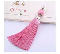 SHTGOI Lot de 10 pendentifs à pompons - 11 cm - Soyeux - Doux - Colorés - Marque-page - Avec perles - Pour la fabrication de bijoux, marque-pages souvenirs, accessoires de bricolage - Rose