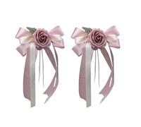 SHTGOI Lot de 2 nœuds de voiture - Décoration de voiture de mariage - Nœuds - Décoration de voiture - Guirlande de fleurs artificielles - Pour fête de mariage, fête, banc d'église, rétroviseur