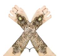 SHTGOI Mitaines gothiques dorées sans doigts victorien steampunk faits à la main longs gants en dentelle strass fleurs brodées gants de mariée gants de mariage, Lot de 2, 8*26cm