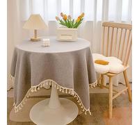 SHTGOI Nappe en coton 80 * 120CM avec pompons, en coton et lin, lavable, nappe pour table basse, nappe en coton-lin pour la cuisine, la salle à manger, la décoration de table, la jardinière