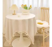 SHTGOI Nappe en coton 80 * 120CM avec pompons, en coton et lin, lavable, nappe pour table basse, nappe en coton-lin pour la cuisine, la salle à manger, la décoration de table, la jardinière