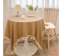SHTGOI Nappe en coton 80 * 120CM avec pompons, en coton et lin, lavable, nappe pour table basse, nappe en coton-lin pour la cuisine, la salle à manger, la décoration de table, la jardinière