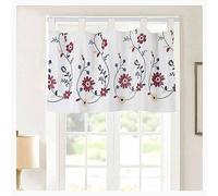 SHTGOI Rideau brise-bise court avec motif floral brodé rouge bordeaux semi-transparent - 2 panneaux d'intimité - Rideau de fenêtre pour café, cuisine, salle de bain, fenêtre - 120 x 60 cm