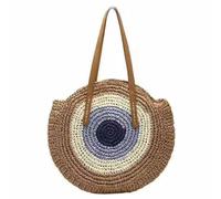 SHTGOI Sac rond en paille pour femme - Vintage - Fait à la main - Grande capacité - Sac de plage bohème - Sac en osier avec fermeture éclair - Sac tressé pour les voyages et les vacances - Beige, 4#