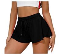 SHTGOI Short de sport 2 en 1 pour femme - Short de course Flowy avec slip intérieur - Taille haute - Pour fitness, yoga, yoga - Séchage rapide - Élastique - Pour le jogging, la baignade - Noir -