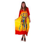 SHU-SHI - Caftan/kimono/robe longue - pour femme - motif tribal - à porter sur le maillot de bain - jaune vif - motif famille