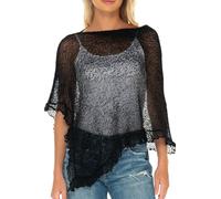 SHU-SHI - Poncho/pull à fronces - pour femme - transparent/léger/tricoté - taille unique - noir