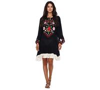 SHU-SHI - Robe/Tunique Courte/brodée pour Femme - Manches en Cloche/Coupe Droite - Look décontracté/bohème - à Porter sur Le Maillot de Bain - Noir - L