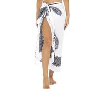 SHU-SHI - Sarong avec boucle en noix de coco - pour femme - look de plage/motif floral - à porter sur le maillot de bain - blanc/noir/gris