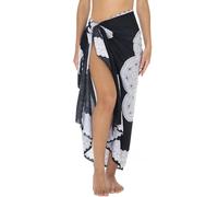 SHU-SHI - Sarong avec boucle en noix de coco - pour femme - look de plage/motif floral - à porter sur le maillot de bain - noir/blanc