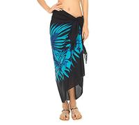 SHU-SHI - Sarong avec Boucle en Noix de Coco - pour Femme - Look de Plage/Motif Palmiers - à Porter sur Le Maillot de Bain - Noir/Turquoise