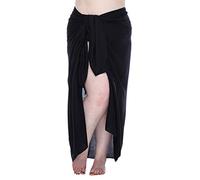 SHU-SHI - Sarong/paréo/jupe drapée avec boucle en noix de coco - pour femme - look de plage - solide/à porter sur le maillot de bain - grande taille - noir