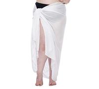 SHU-SHI - Sarong/paréo/jupe drapée avec boucle en noix de coco - pour femme - look de plage - solide/à porter sur le maillot de bain - grande taille - blanc