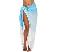 SHU-SHI - Sarong/paréo - pour femme - look de plage - à porter au-dessus du maillot de bain - dégradé de couleurs - turquoise