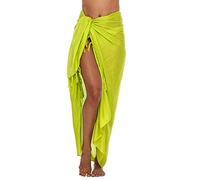 SHU-SHI - Sarong/paréo - pour Femme - Look de Plage - à Porter au-Dessus du Maillot de Bain - Taille Unique - Vert Citron
