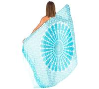 SHU-SHI - Sarong pour femme - look de plage - à porter sur le maillot de bain - motif mandala/paon - taille unique - turquoise/blanc