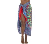 SHU-SHI - Sarong pour femme - look de plage - à porter sur le maillot de bain - motif mandala/paon - taille unique - rouge