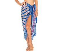 SHU-SHI - Sarong pour femme - look de plage - à porter sur le maillot de bain - motif mandala/paon - taille unique - bleu/orange