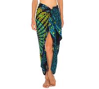 SHU-SHI - Sarong pour femme - look de plage - à porter sur le maillot de bain - motif mandala/paon - taille unique - noir/jaune