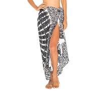 SHU-SHI - Sarong pour femme - look de plage - à porter sur le maillot de bain - motif mandala/paon - taille unique - noir/blanc