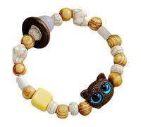 Shuade Bracelet élégant en perles de bois sophistiquées avec chats ornement élégant en bois d'ébène