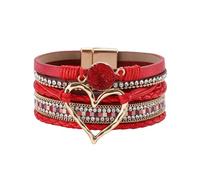 Shuade Bracelet multicouche en cuir Bohomian pour femme - Bracelet en forme de cœur - Cadeau tendance - Accessoire de poignet, taille unique, Comme décrit