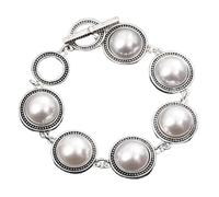Shuade Bracelet vintage en pierre ronde pour femme avec perles robustes et design réglable, Métal