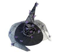 Shuade Chapeau de sorcière moderne d'Halloween avec applique papillon pour femme pour fête, festival, carnaval, fête, cosplay, torsade pour homme délicat, noir pour chapeaux
