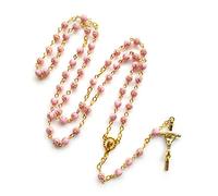 Shuade Chapelet de perles roses de 6 mm avec crucifix pour colliers à pendentif en forme de croix, cadeaux de prière catholique pour homme et femme
