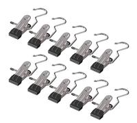 Shuade Lot de 10 cintres multifonctionnels réglables pour vêtements et pantalons - Clips en acier inoxydable - Crochets de serviette de voyage avec revêtement en caoutchouc