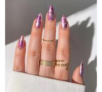 Shuade Lot de 24 faux ongles à presser avec rayures en amande pour les amateurs d'art des ongles