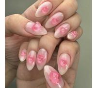 Shuade Lot de 24 faux ongles à presser en acrylique Motif cœur