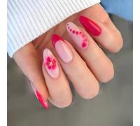 Shuade Lot de 24 faux ongles à presser en acrylique Motif fleurs