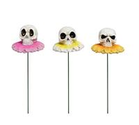 Shuade Lot de 3 statues en résine en forme de tête de mort - Accessoires de jardin - Décorations de gâteaux - Ornements d'Halloween