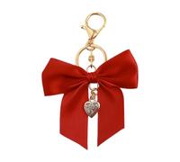 Shuade Porte-clés en forme de nœud en ruban avec perles d'imitation pour sac à main, décoration pratique en alliage, Rouge, Pearl Pendant