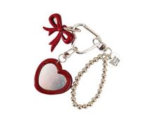 Shuade Porte-clés tendance en forme de cœur miroir pour sac - Bijou portable - Maquillage avec nœud décoratif - Pendentif compact portable, Rouge, taille unique