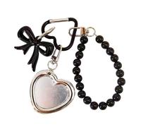 Shuade Porte-clés tendance en forme de cœur miroir pour sac - Bijou portable - Maquillage avec nœud décoratif - Pendentif compact portable, Noir , taille unique